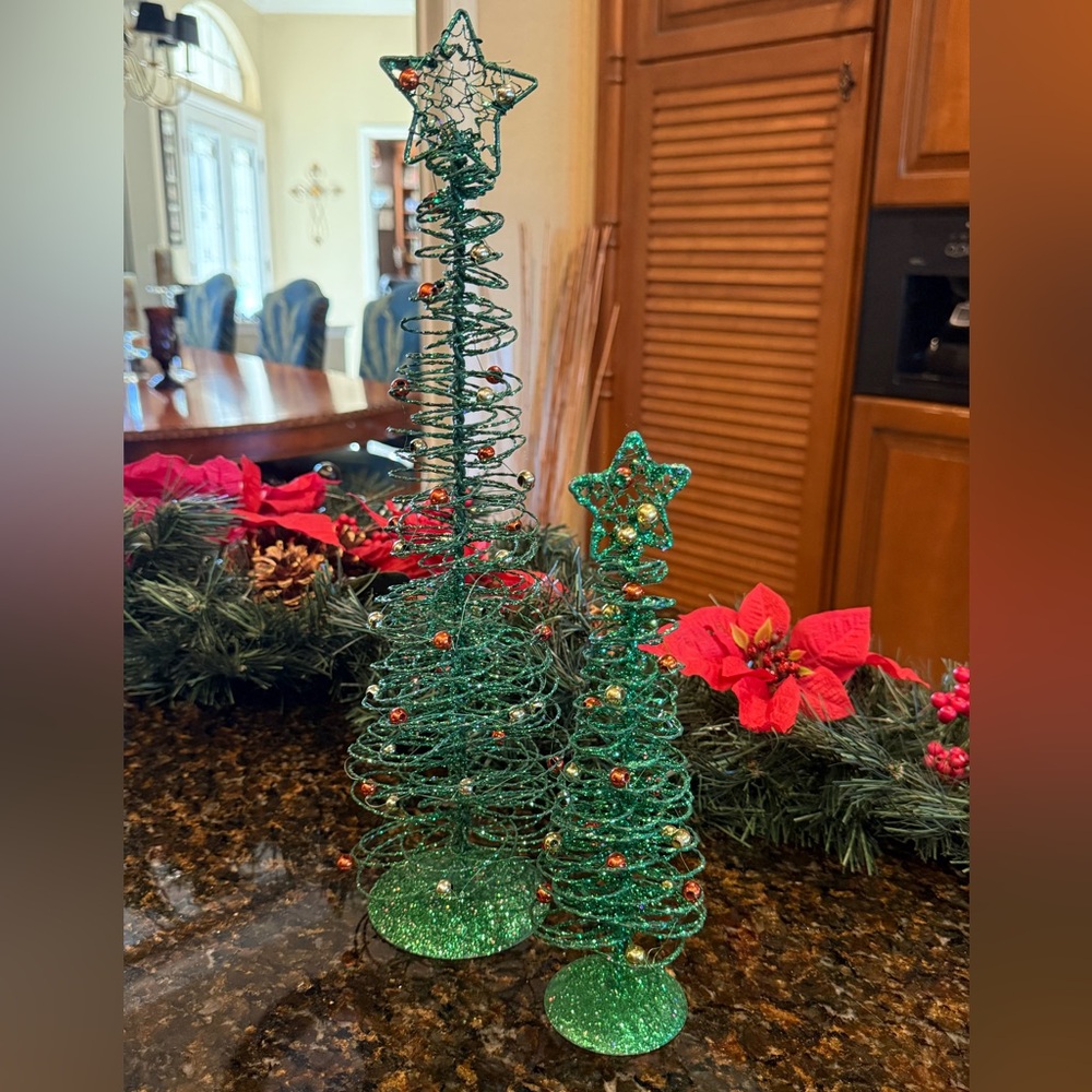 Green Wire Glittery Christmas Tree Set of 2